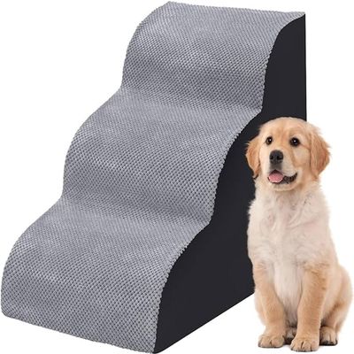 tylxayoxa 3-Step Dog Stairs for Small Dogs, Removable Washable Cover, Non-Slip, Gray
