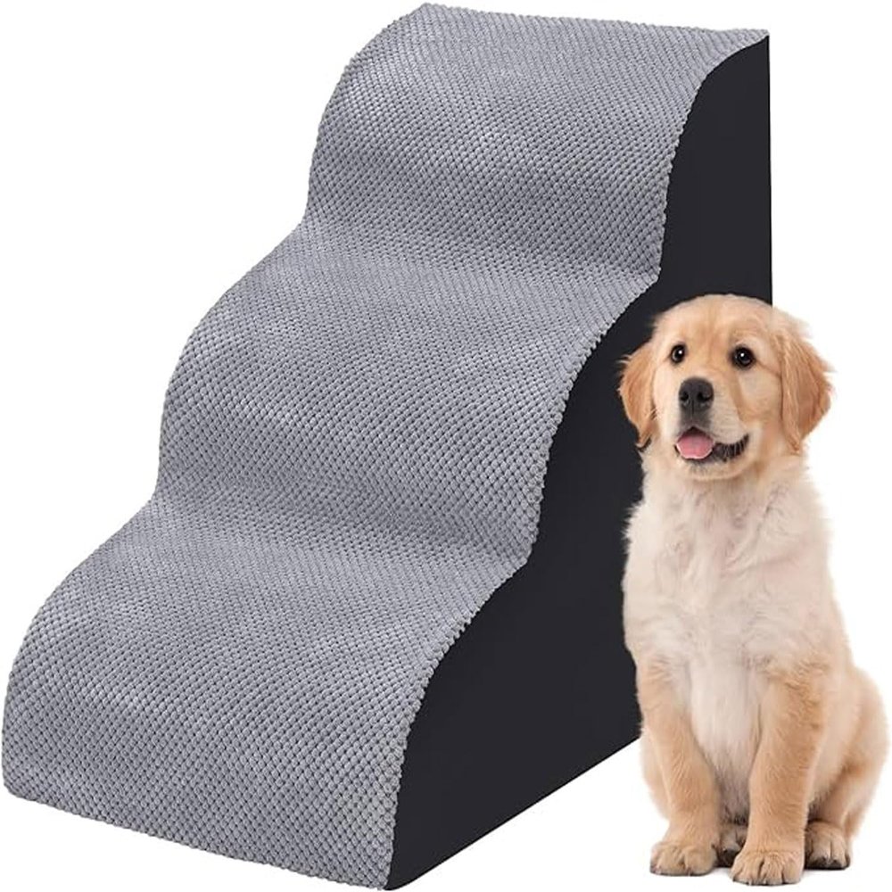 tylxayoxa 3-Step Dog Stairs for Small Dogs, Removable Washable Cover, Non-Slip, Gray
