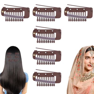 6 Brown Chunni Clips with Safety Pins for Wigs, Hair Extensions, and Hijab Veils