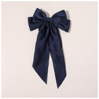 FrEshn Satin Ribbon Bow Hairpin for Women and Girls, Wooden, Deep Blue
