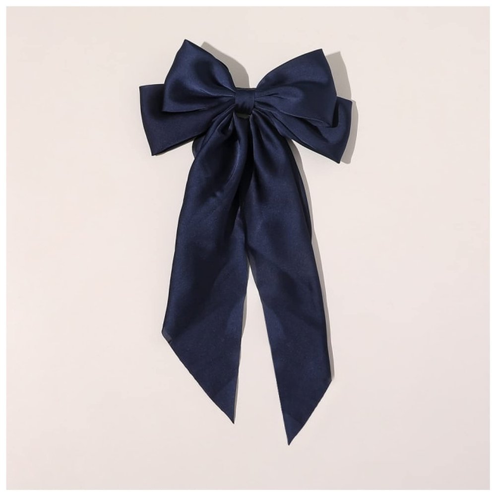 FrEshn Satin Ribbon Bow Hairpin for Women and Girls, Wooden, Deep Blue