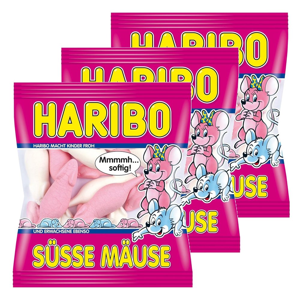 3-Pack Haribo Sour Mice, 3 x 175 g Foam Sugar Candy