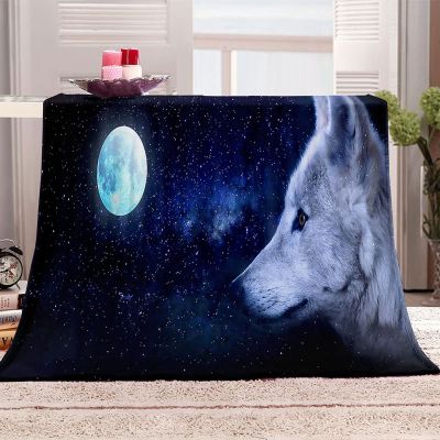 3D Starry White Wolf Sherpa Throw Blanket, 130 x 150 cm