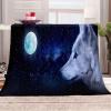 3D Starry White Wolf Sherpa Throw Blanket, 130 x 150 cm view 1