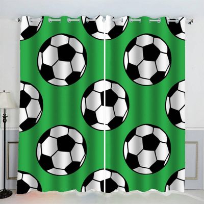 AKATIE Green Football Curtains for Kids’ Rooms, 3D Printed, Blackout, 2-Pack, 140 x 160 cm