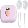 YSSZAM Pink Contact Lens Case with Cute Peach Cartoon Design and Tweezers view 1