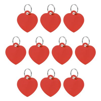 QUARKZMAN Pet ID Tags Metal Engraving Heart-Shaped Red 10 Pack