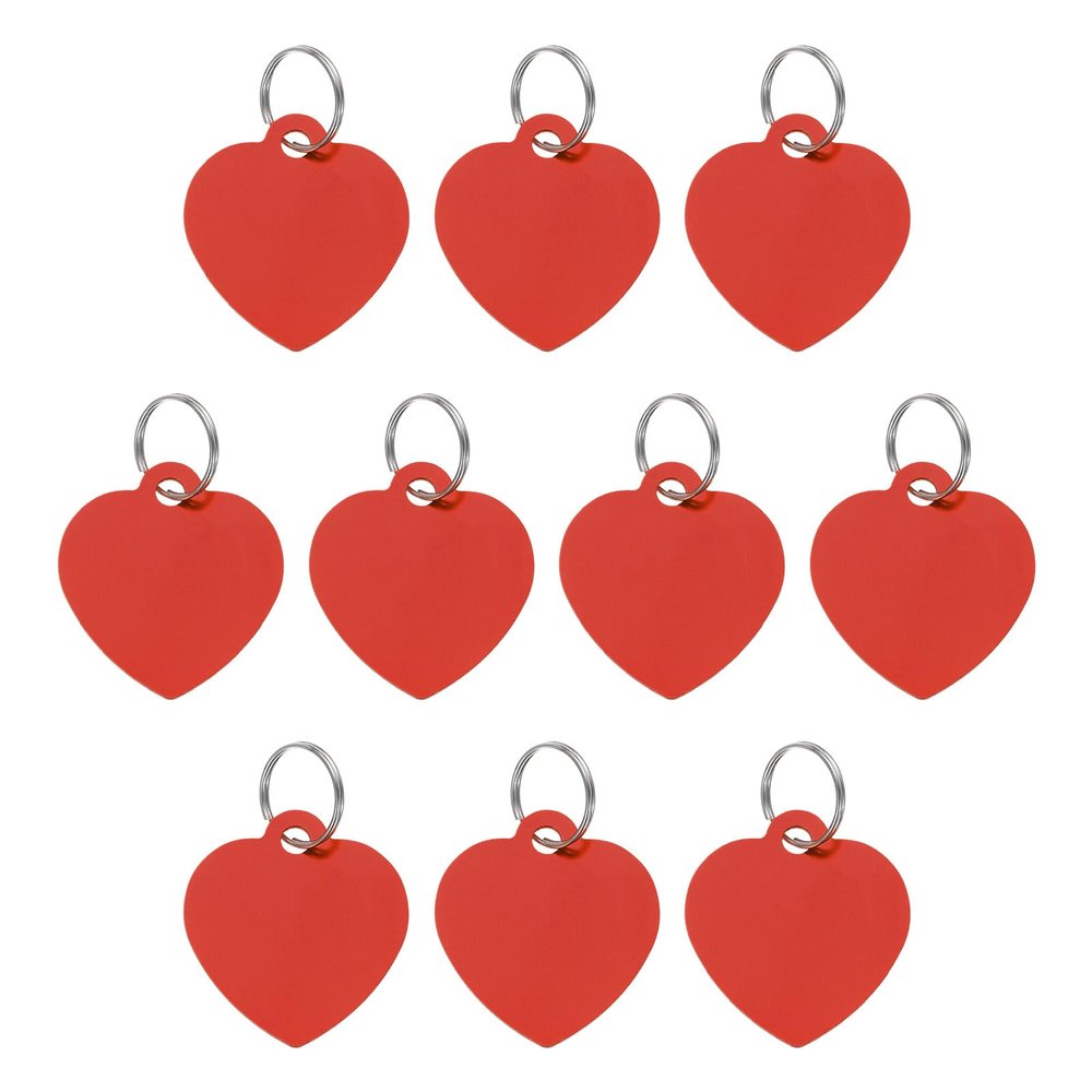 QUARKZMAN Pet ID Tags Metal Engraving Heart-Shaped Red 10 Pack