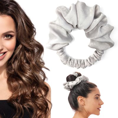 BLINKEEN Heatless Curling Scrunchie for Long Hair, Soft Sleep Tie (Light Gray)
