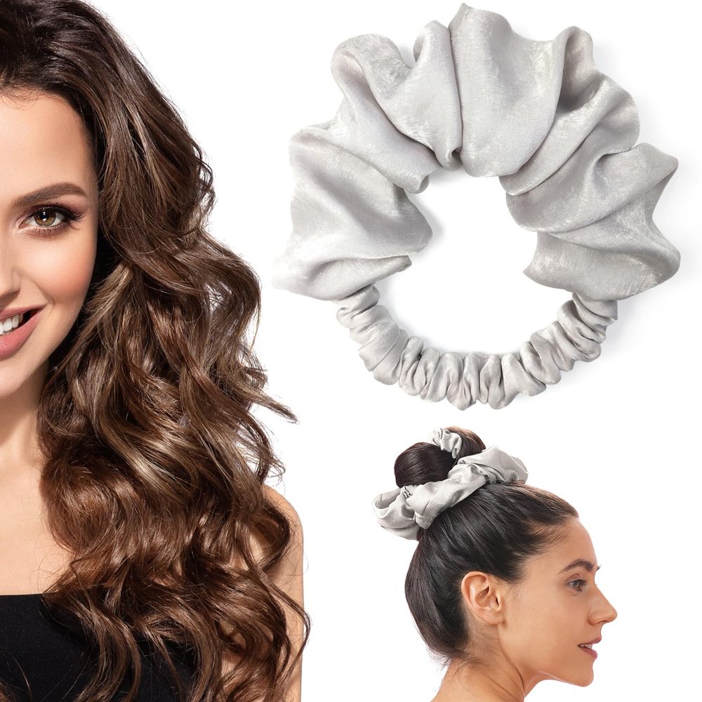 BLINKEEN Heatless Curling Scrunchie for Long Hair, Soft Sleep Tie (Light Gray)