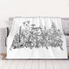 ASEELO 203 x 152 cm Thickened Flannel Blanket with Black and White Flowers view 1