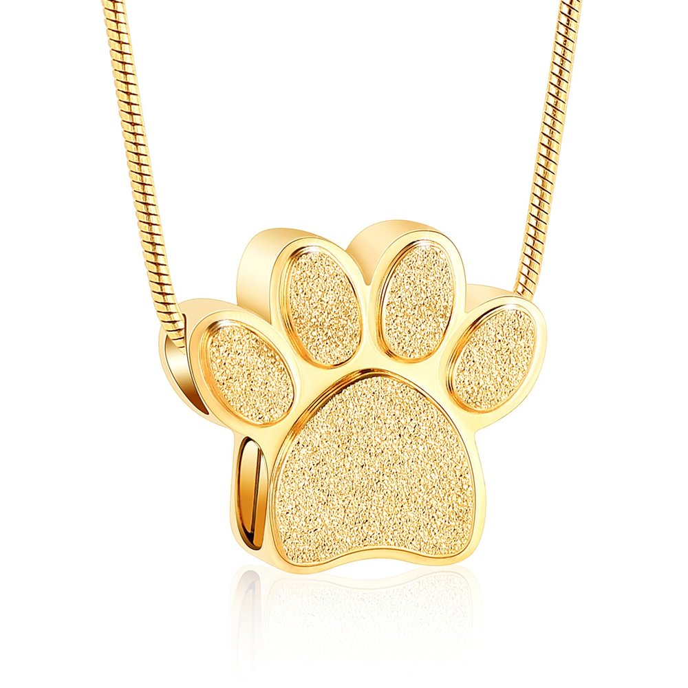 Pet Cremation Urn Necklace with Paw Print Keepsake Pendant