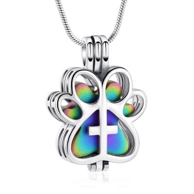 Pet Paw Print Cremation Memorial Locket Necklace for Dog or Cat