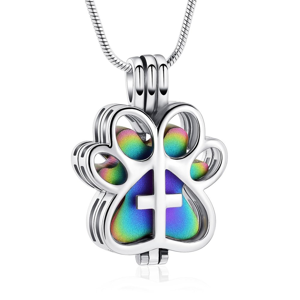 Pet Paw Print Cremation Memorial Locket Necklace for Dog or Cat