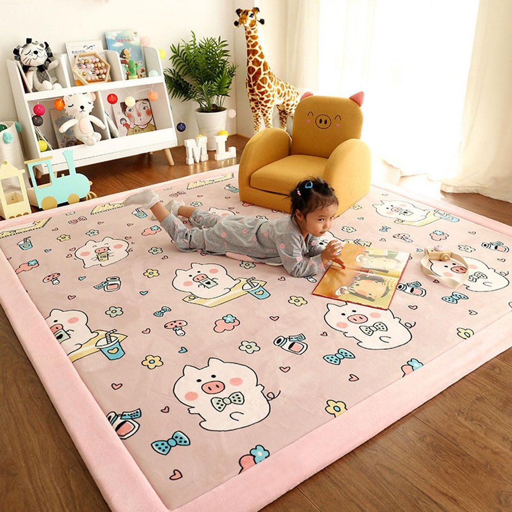 Single Tree Forest Kids' Rug, 2.5 cm Thick Coral Velvet, Happy Piggy, 80 x 120 cm