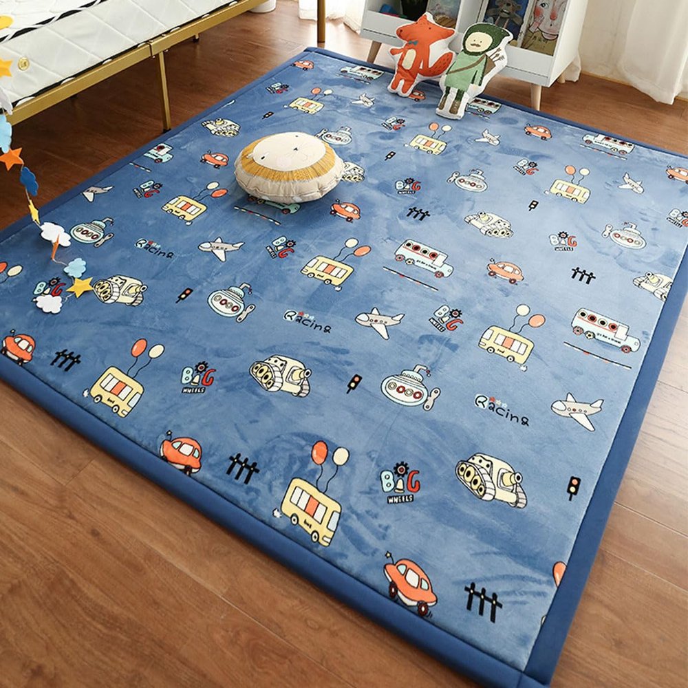 Single Tree Forest Kids' Rug - 2.5 cm Thick Coral Velvet Rug for Children's Rooms, Playrooms and Nurseries, Bus, 150 × 180 cm