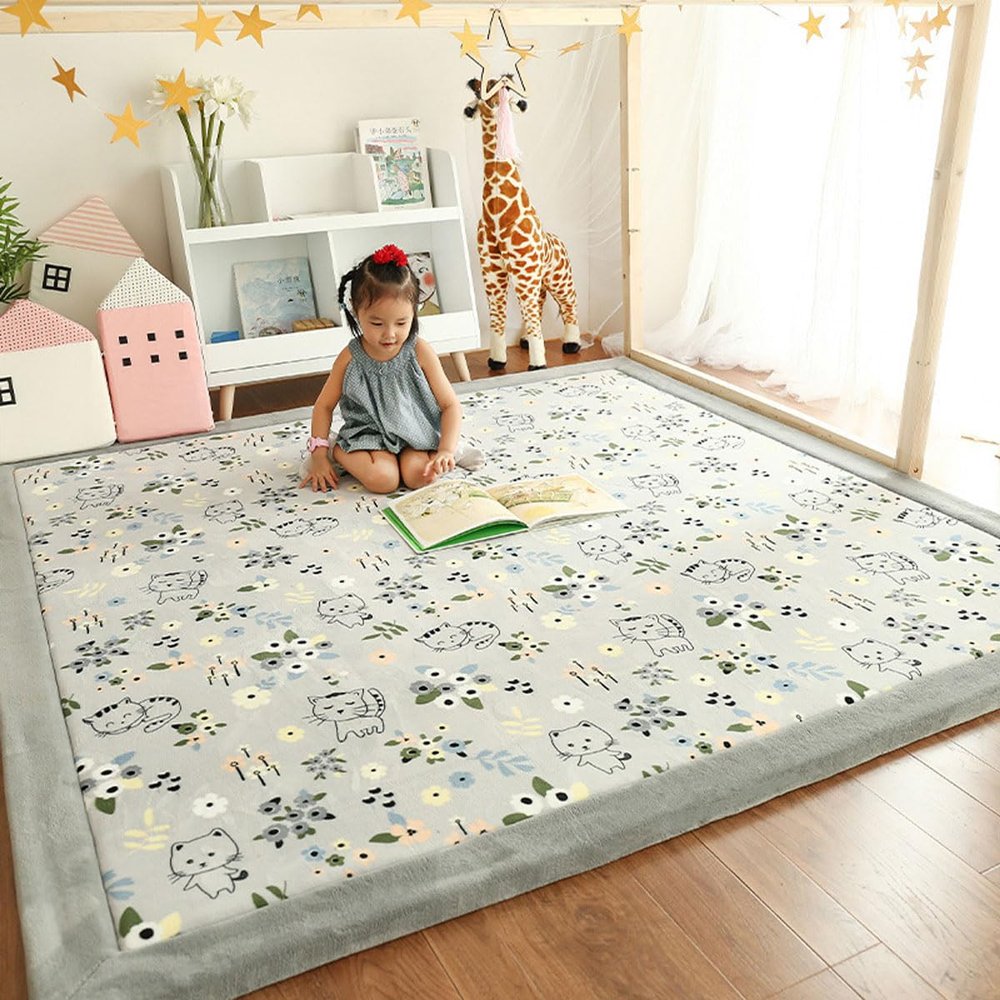 Single Tree Forest Children's Rug, 2.5 cm Thick Coral Velvet, Cat Grey, 200 x 200 cm