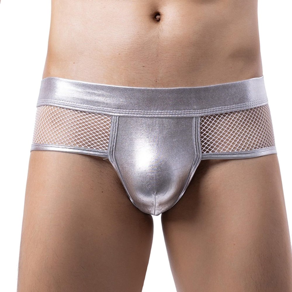 Men's Open Metallic Glitter Wet-Look Jockstrap Thong