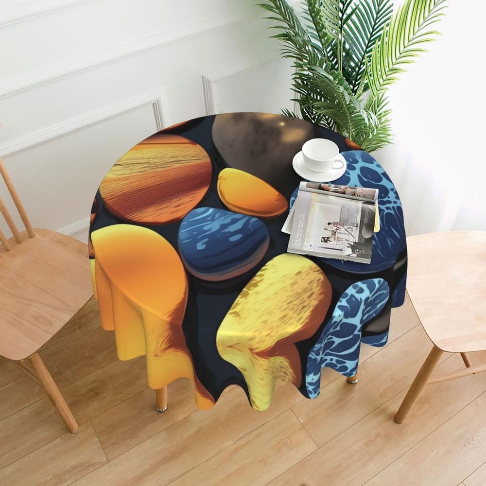 YYHHAOFA Decorative Round Tablecloth with Yellow Pebbles, 60 in