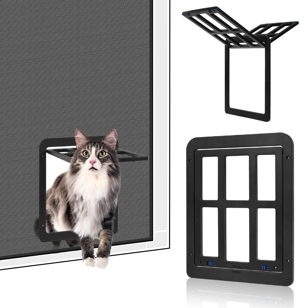 Adiwo Pet Door for Screen Doors, 31.5 x 25 cm, Black, Automatic Closure, with Phillips Screwdriver