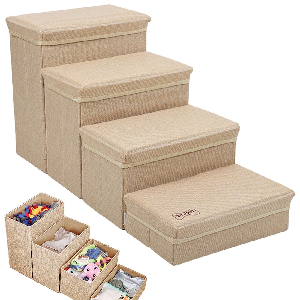 4-Step Folding Indoor Pet Stairs for Dogs with Storage