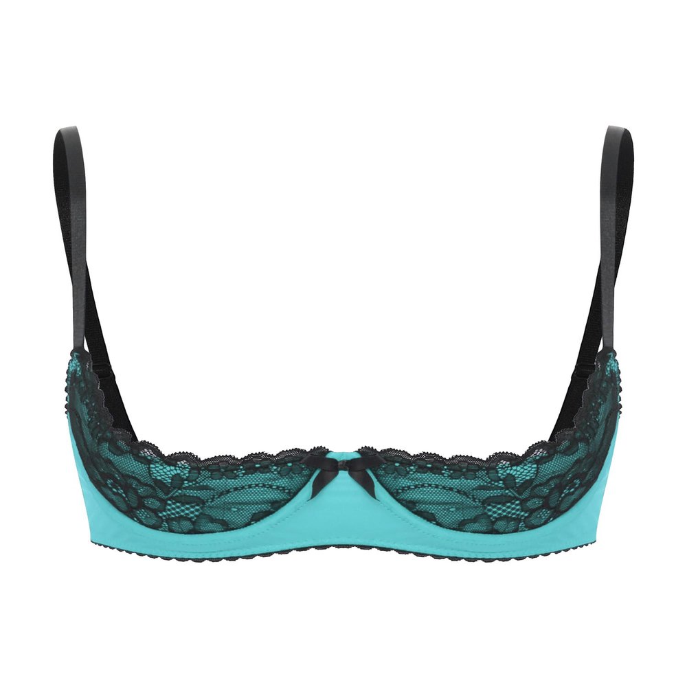Winying Women's Lace Push-Up Half-Cup Bra, Turquoise, XXL