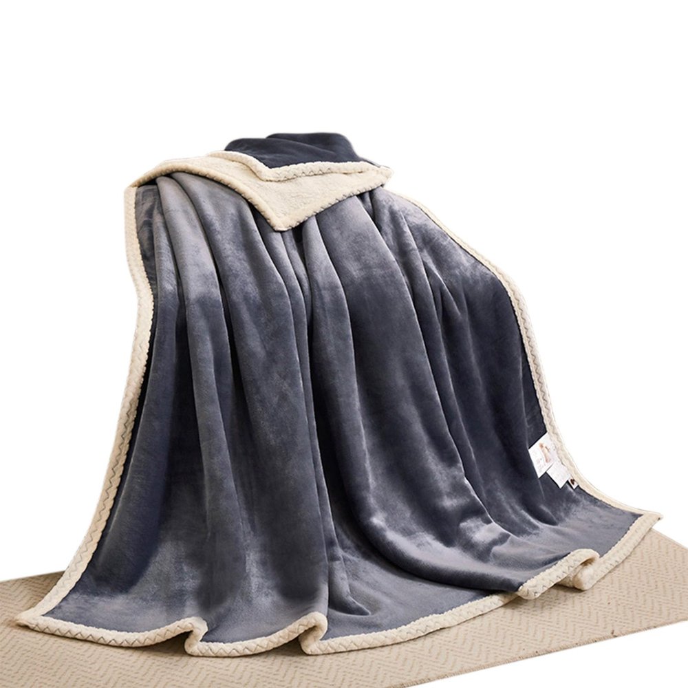 Thdsubb Double-Sided Sherpa Throw Blanket, Blue Gray, 100 x 150 cm