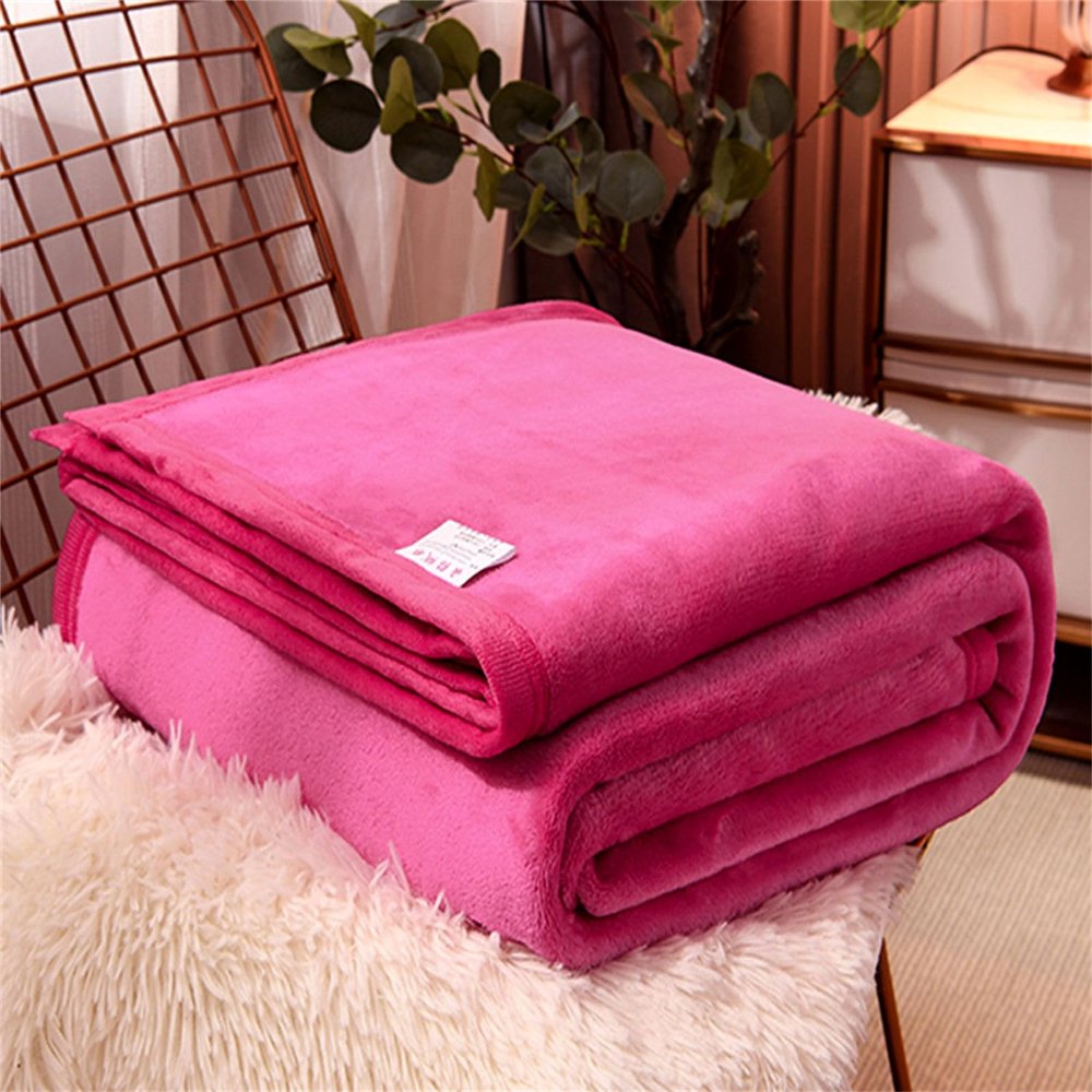 Chickwin Solid-Color Flannel Fleece Blanket, Soft Warm Microfiber Throw, Rose Red, 35.43 x 39.37 in