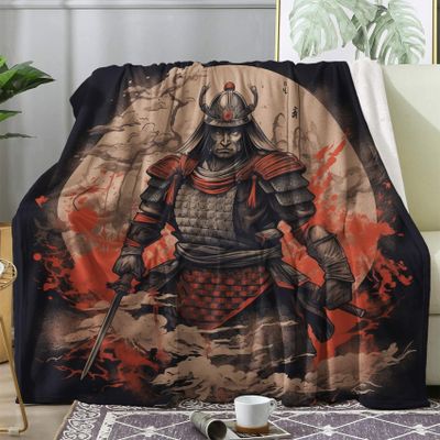 Samurai Plush Flannel Fleece Blanket, 220 x 240 cm, Extra-Large Warm Throw
