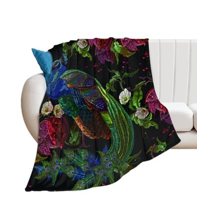 Peacock Flower Flannel Blanket, Warm Soft Fleece Blanket, 100 x 130 cm