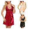 RWRAPS Women's Satin Lace V-Neck Nightgown and Lingerie Set (Black, S; Yellow, XL) view 2