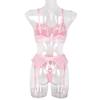 Liyinco Sexy 3-Piece Lingerie Set, Heart Lace Embroidery Push-Up Bra and Panty Set, Sheer Thong, Pink, S view 2