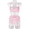 Liyinco Sexy 3-Piece Lingerie Set, Heart Lace Embroidery Push-Up Bra and Panty Set, Sheer Thong, Pink, S view 3
