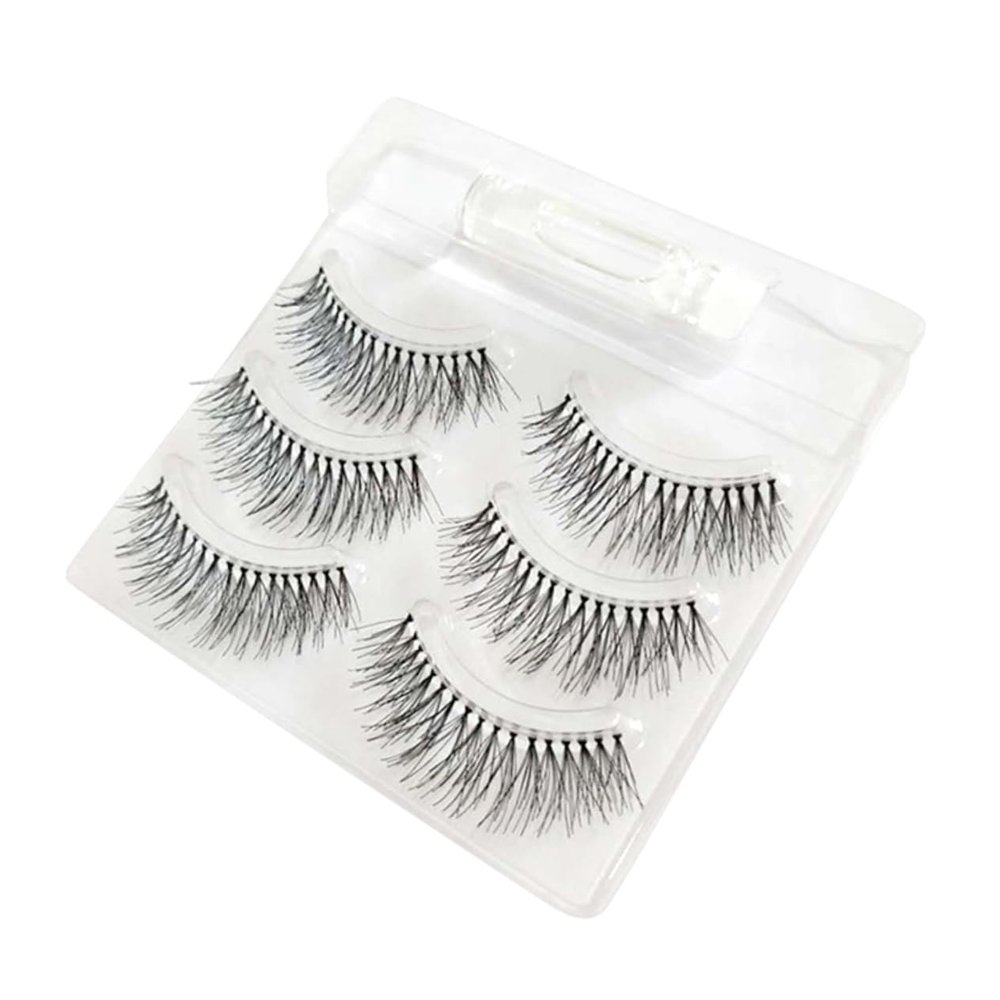 3 Pairs of Black False Eyelashes with Glue, Natural Crisscross Pattern