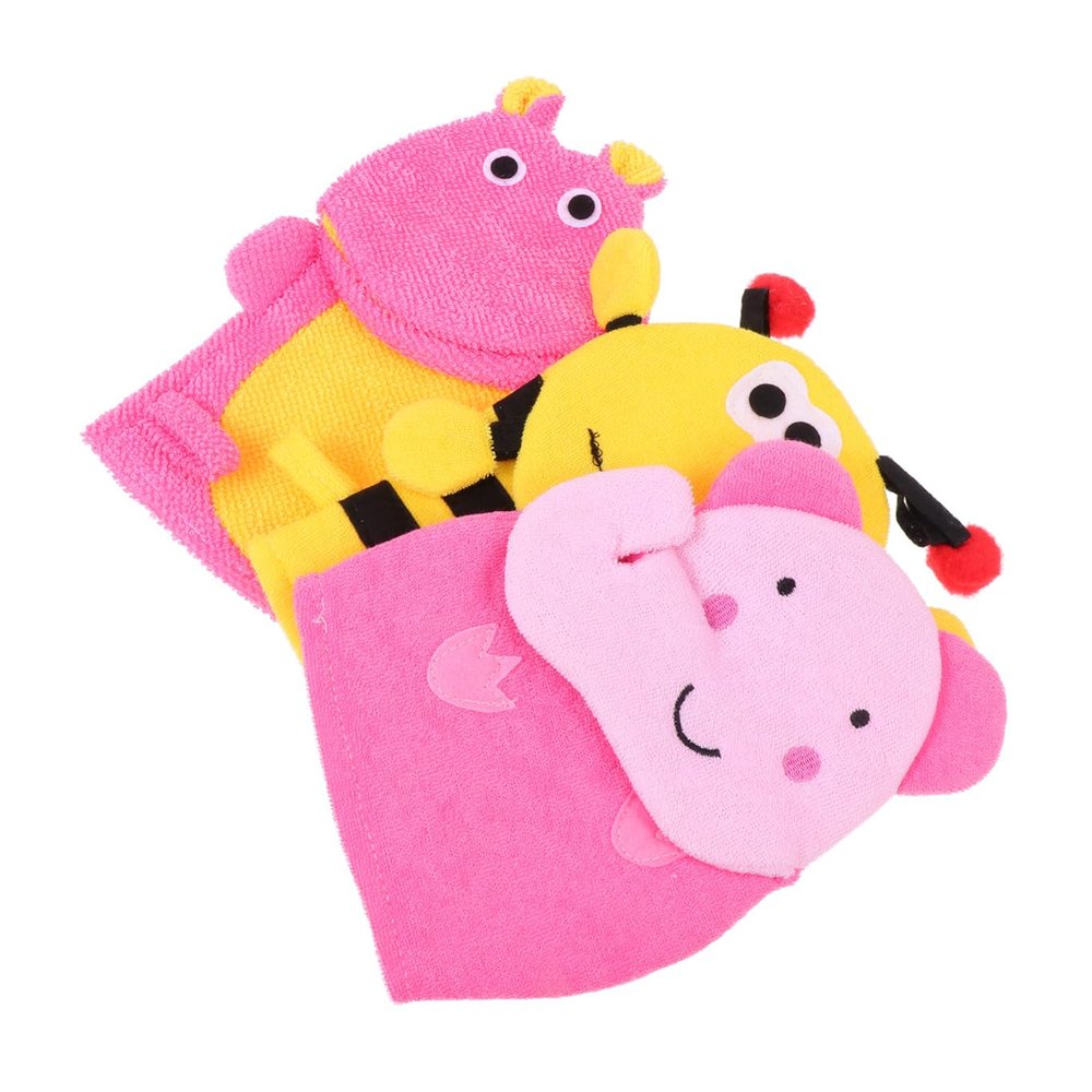 POPETPOP 3-Piece Premium Girls’ Bath Mitts with Animal Designs for Gentle Cleansing and Massage