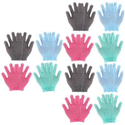 Amosfun 12 Pairs Exfoliating Shower Gloves for Full-Body Cleansing and Dead Skin Removal, for Men and Women, Assorted Colors