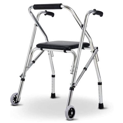 Foldable Rolling Walker with Seat for Older Adults, 2 Wheels, Lightweight, Upright, Height-Adjustable Walking Aid for Indoor and Outdoor Use