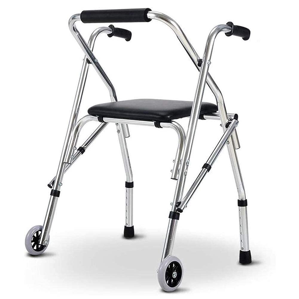 Foldable Rolling Walker with Seat for Older Adults, 2 Wheels, Lightweight, Upright, Height-Adjustable Walking Aid for Indoor and Outdoor Use