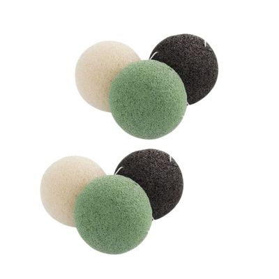 FRCOLOR 6-Piece Konjac Facial Sponge Set, Round, Black, Green and White