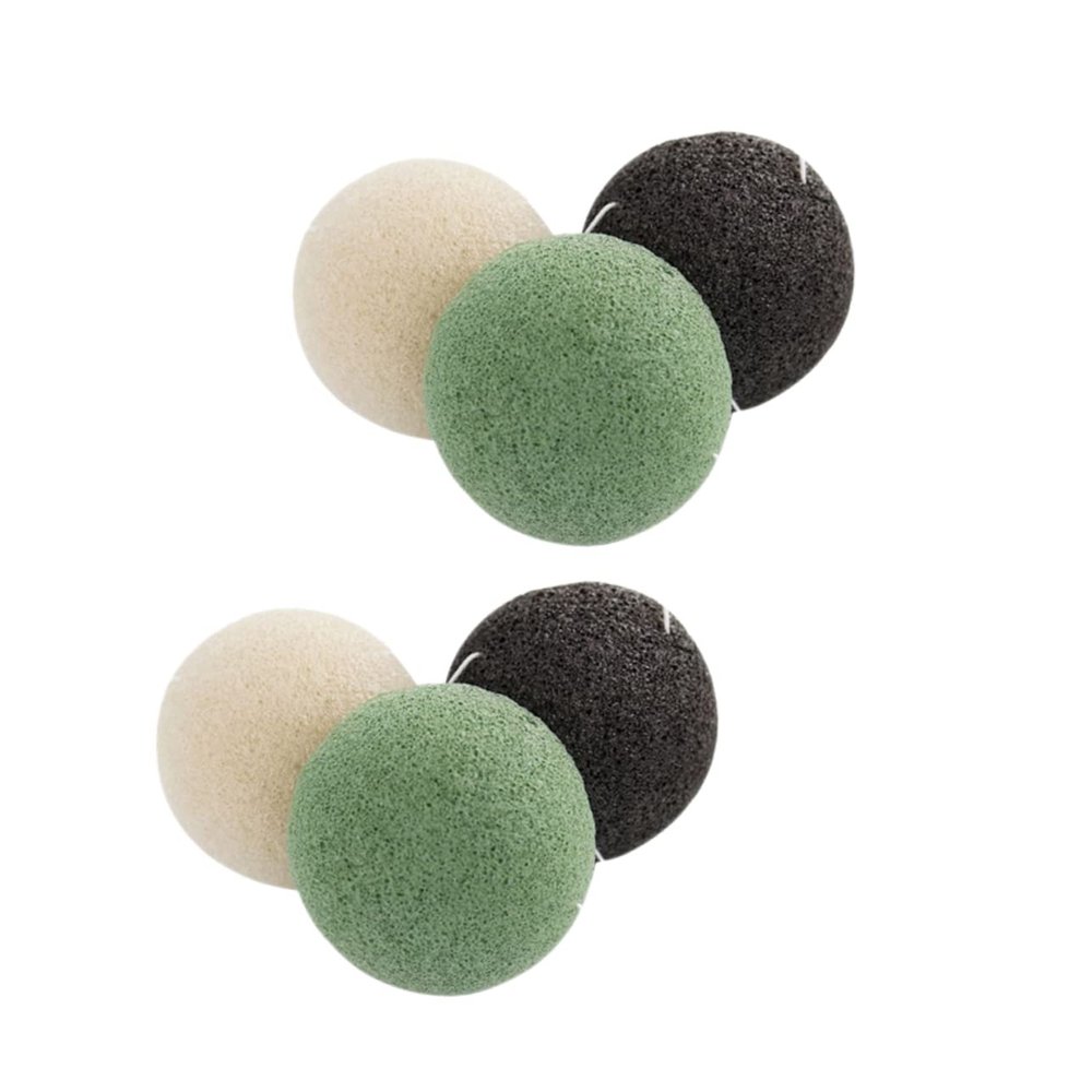 FRCOLOR 6-Piece Konjac Facial Sponge Set, Round, Black, Green and White