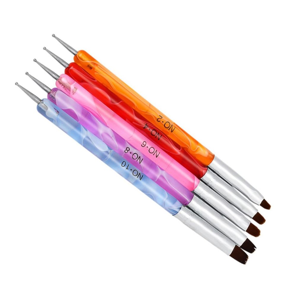 5-Piece Double-Sided Nail Art Pens with Acrylic and Nylon Tips