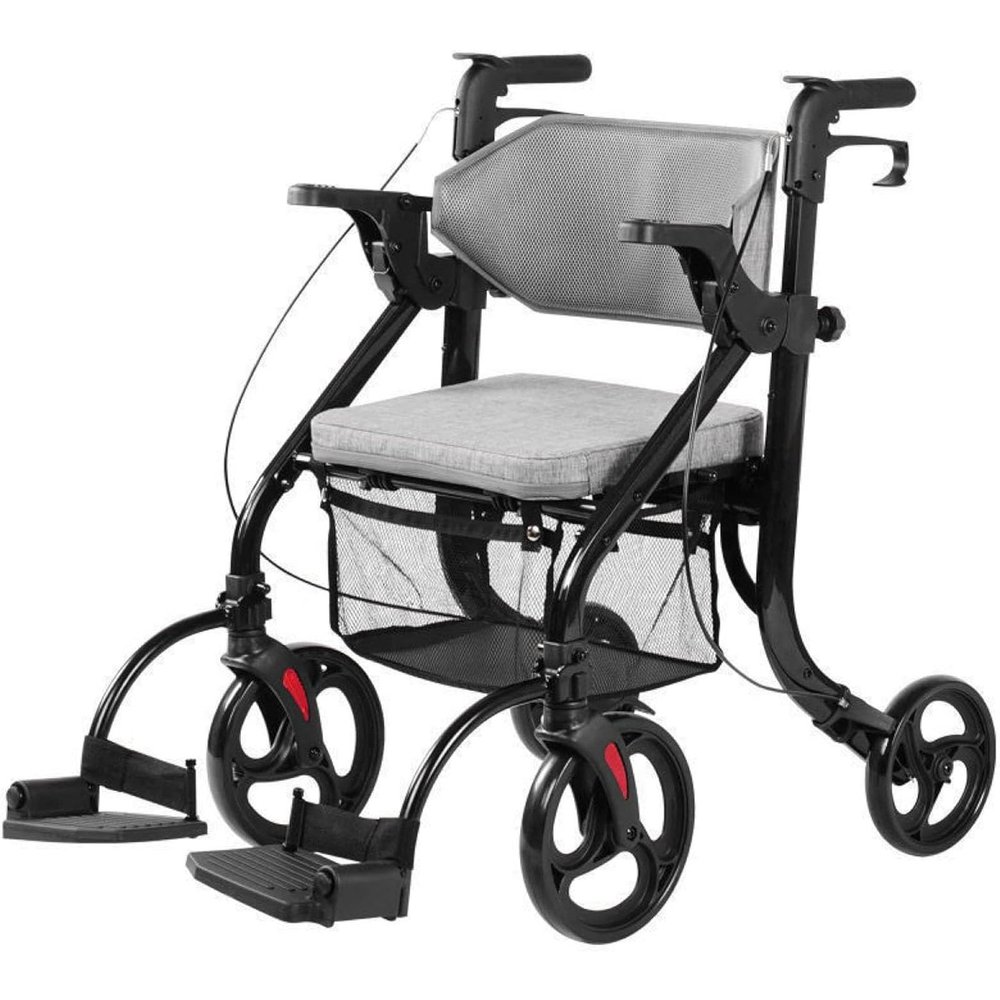 CEEBUS Folding Premium Rollator with Seat, 2-in-1 Walker and Transport Wheelchair