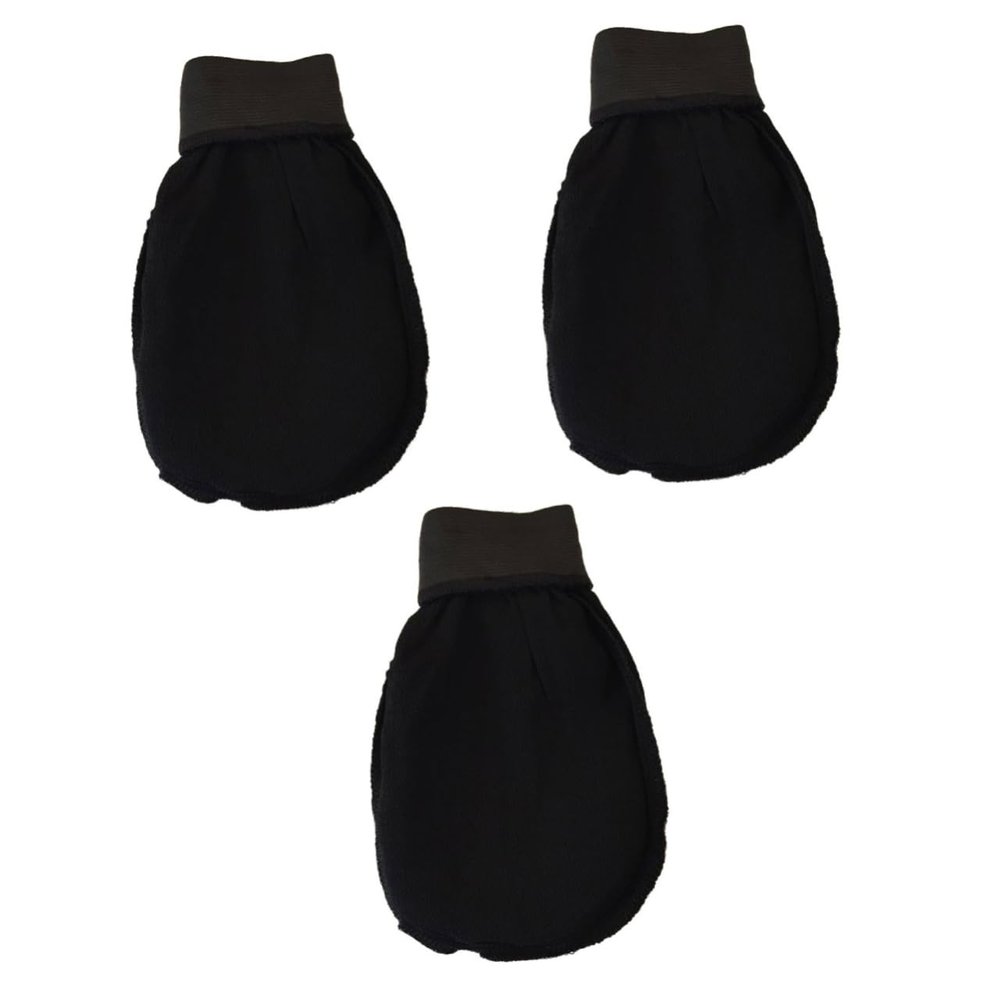 FRCOLOR 3-Piece Exfoliating Gloves for Women and Men, Black Shower Scrub Gloves for Gentle Skin Cleansing and Exfoliation in Bath and Sauna