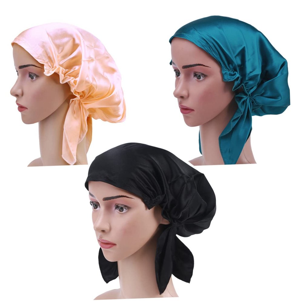 Silk Sleep Bonnet for Long Hair, Black