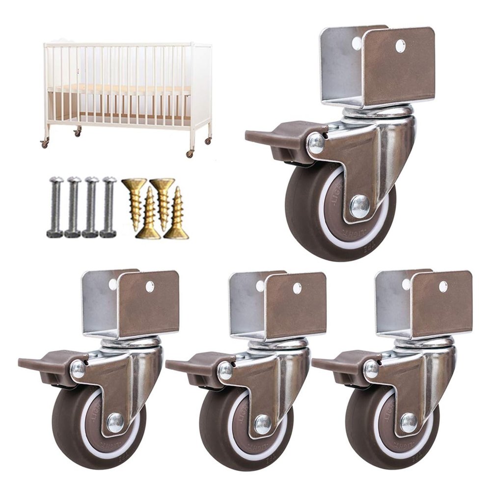 Furniture Swivel Casters, 1.5 in (38 mm), U-Bracket, 75 kg Capacity, 4-Pack