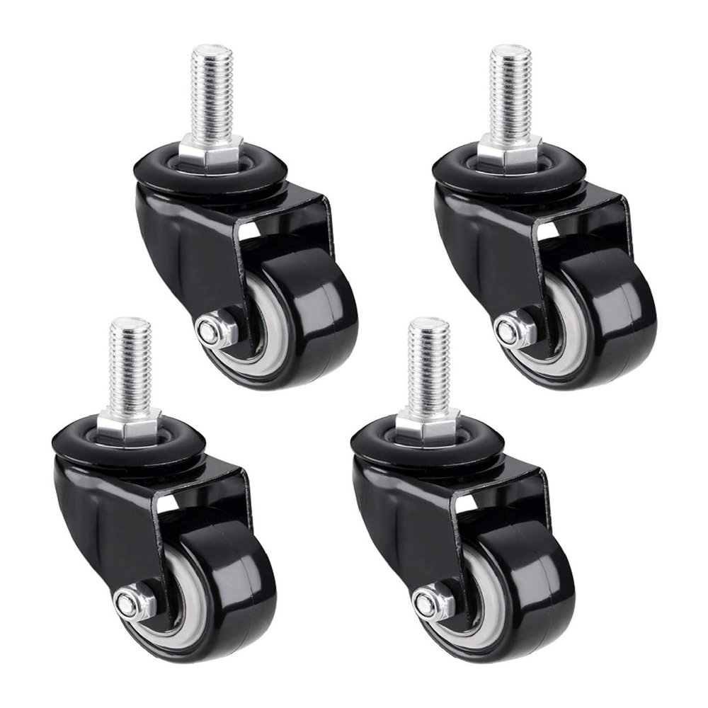 Furniture Casters, Swivel Casters, 50 mm, M8 x 25 mm, M10 x 25 mm, M12 x 25 mm Threaded Stems, Up to 200 kg, Quiet Rubberized Trolley Casters with Locking Brake