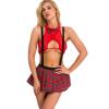 WSZJLN Lace Sexy Student Costume Lingerie Cosplay Plaid Uniform, Red, XL view 1