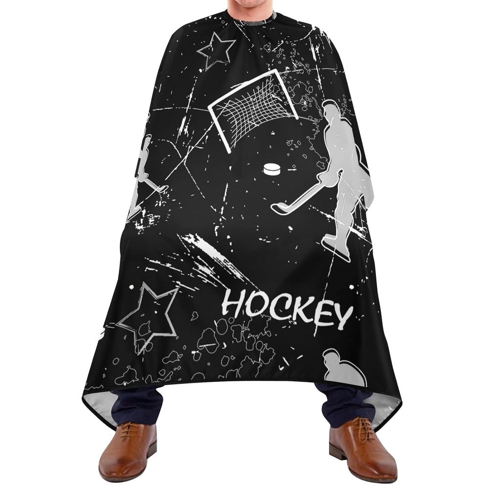 Hockey Player Silhouette Haircut Cape, Black