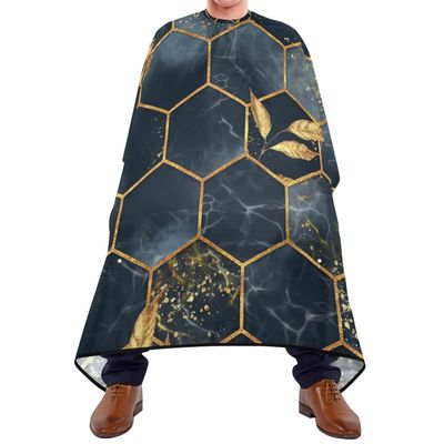 Gold-Black Marble Geometric Diamond Haircut Cape with Gold Leaves