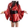 IDDSI Red and Black Sexy Latex Kimono with Belt, Short Rubber Robe, Sleepwear, Jacket, Top, Dress, Pajamas, Yellow with Black, M view 2